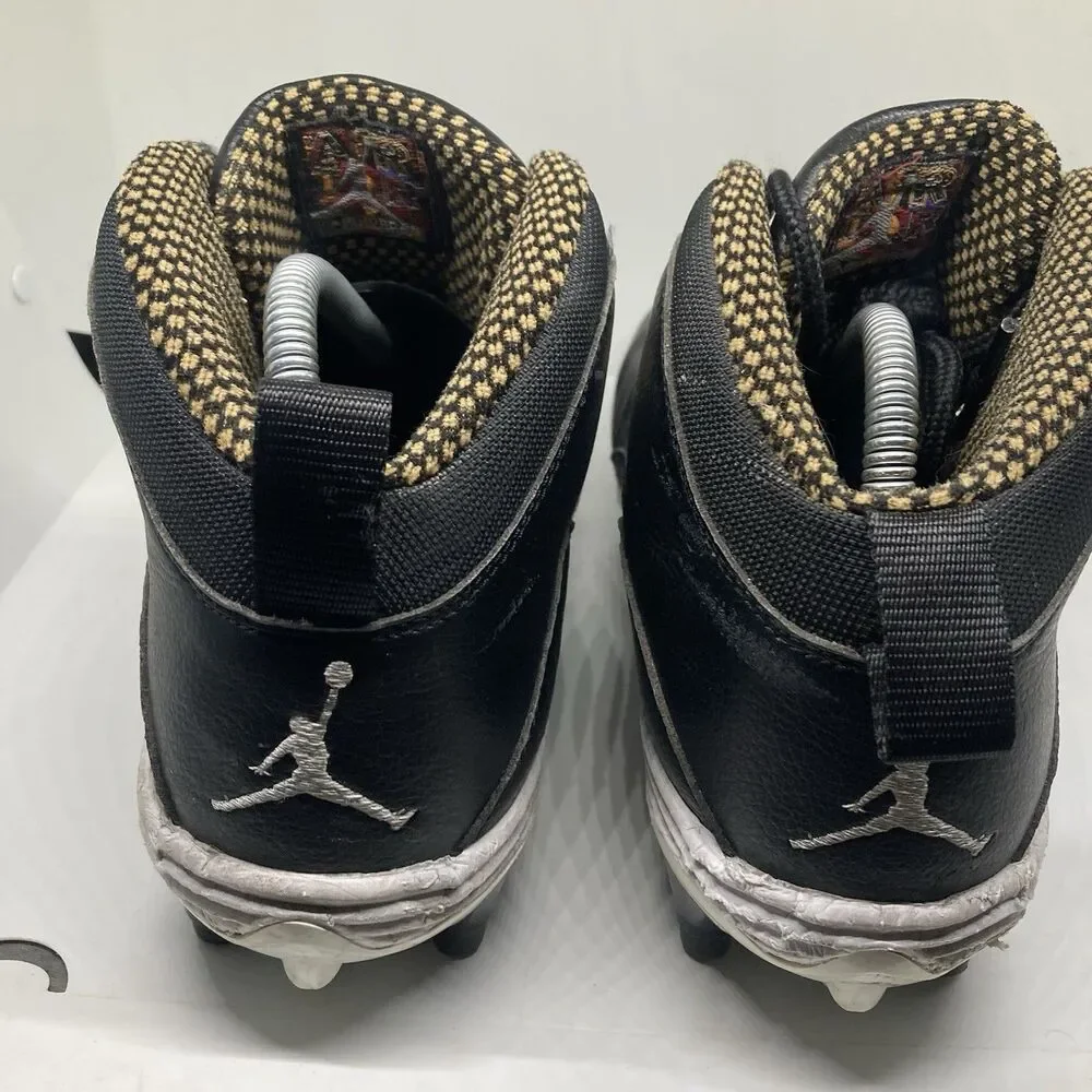Jordan 10 TD Mid Black Metallic Gold Mens 12 Football Cleats Shoes